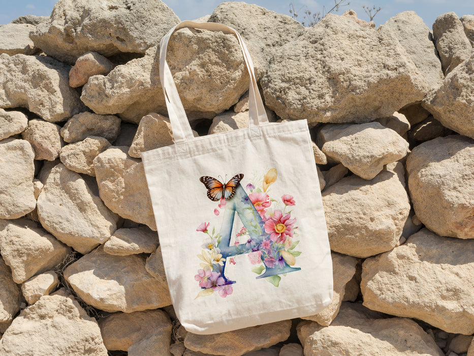 Butterfly Initial Tote Bag