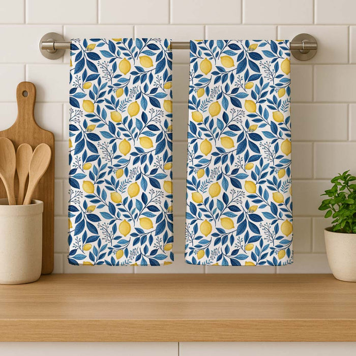 Lemons and Blue Leaves Kitchen Towel