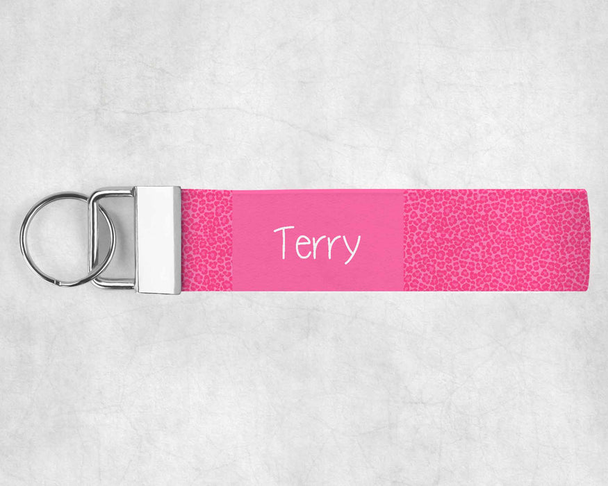 Personalized Pink Leopard Key Fob Wristlet