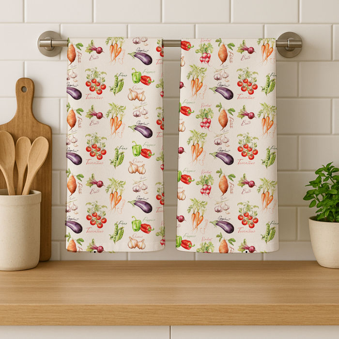 Vintage Vegetables Cotton Kitchen Towel