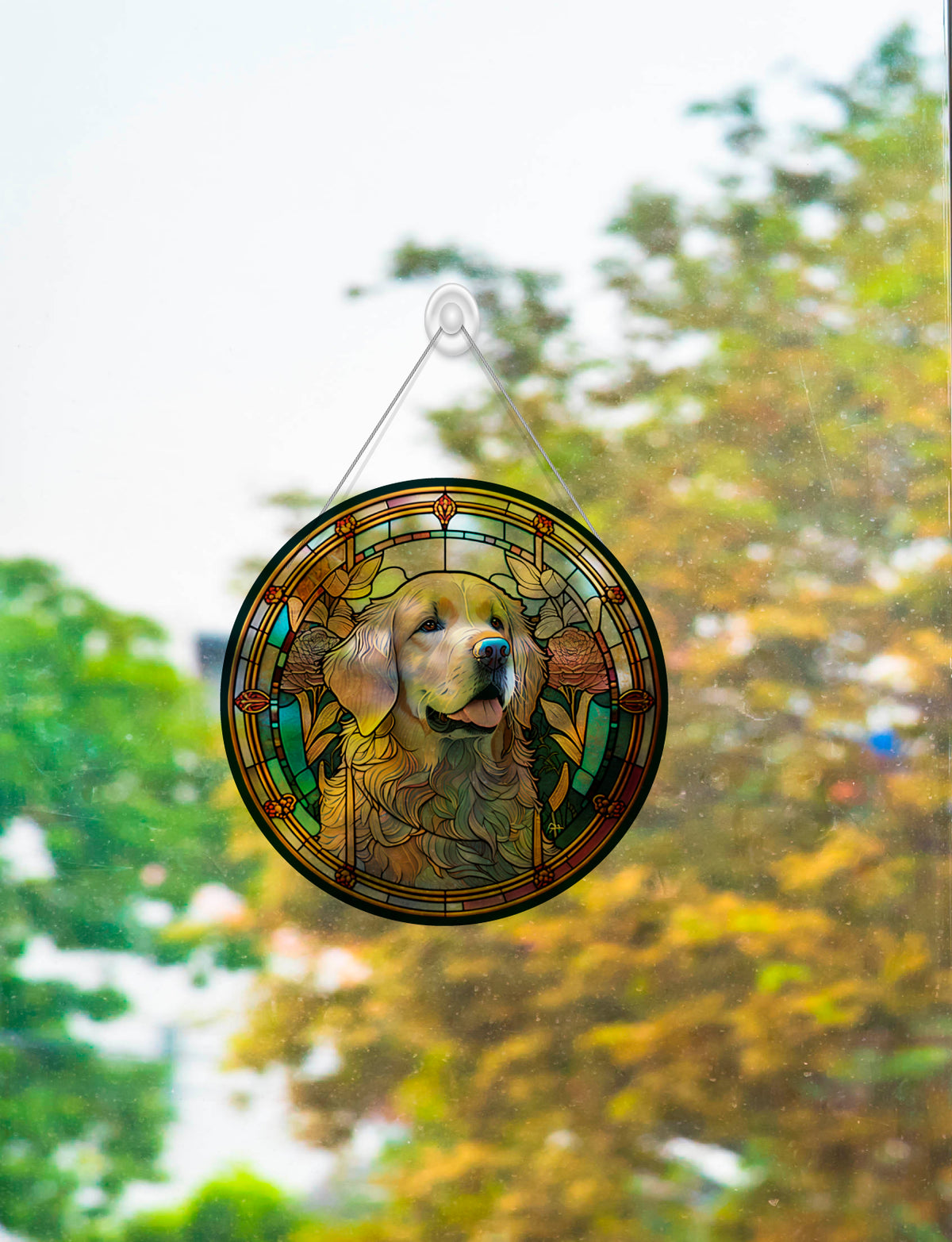 Faux Stained Glass Golden Retriever Acrylic Suncatcher — Potter's Printing