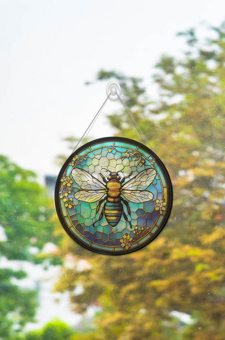 Faux Stained Glass Bee Acrylic Suncatcher