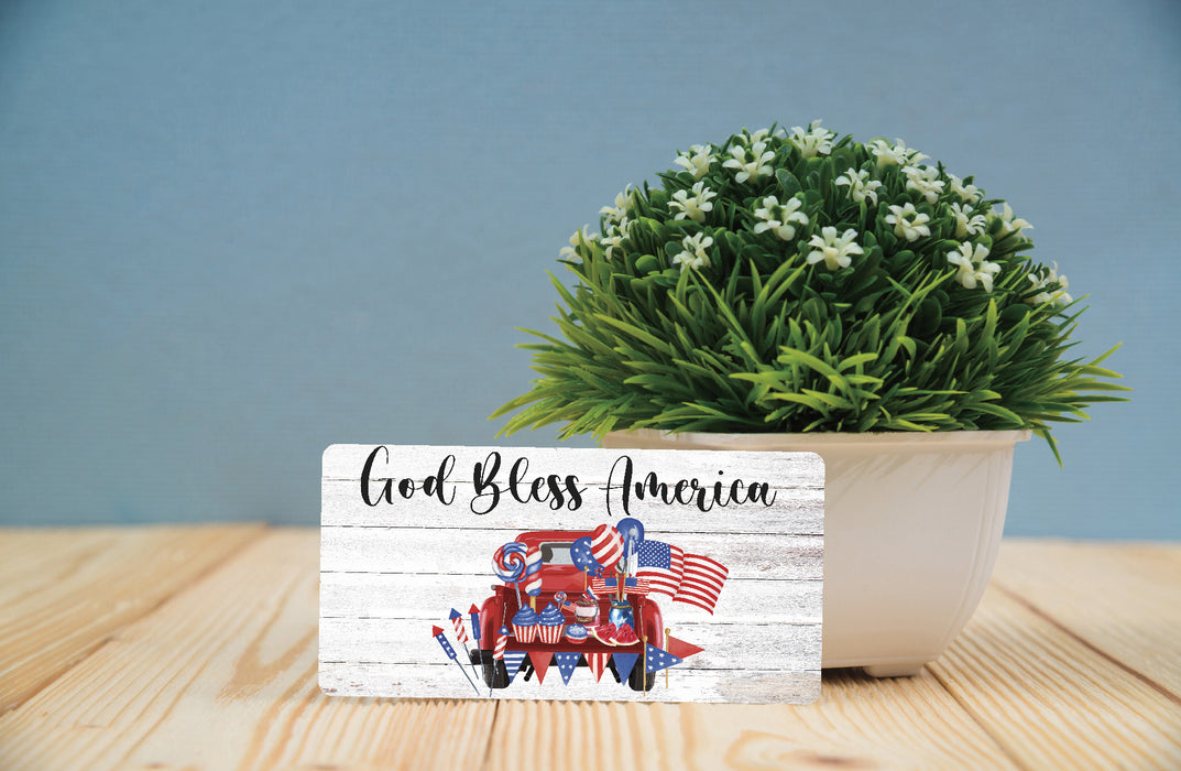 God Bless America Red Truck Wreath Sign