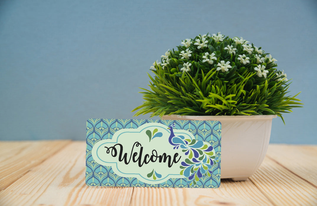 Peacock Welcome Wreath Sign