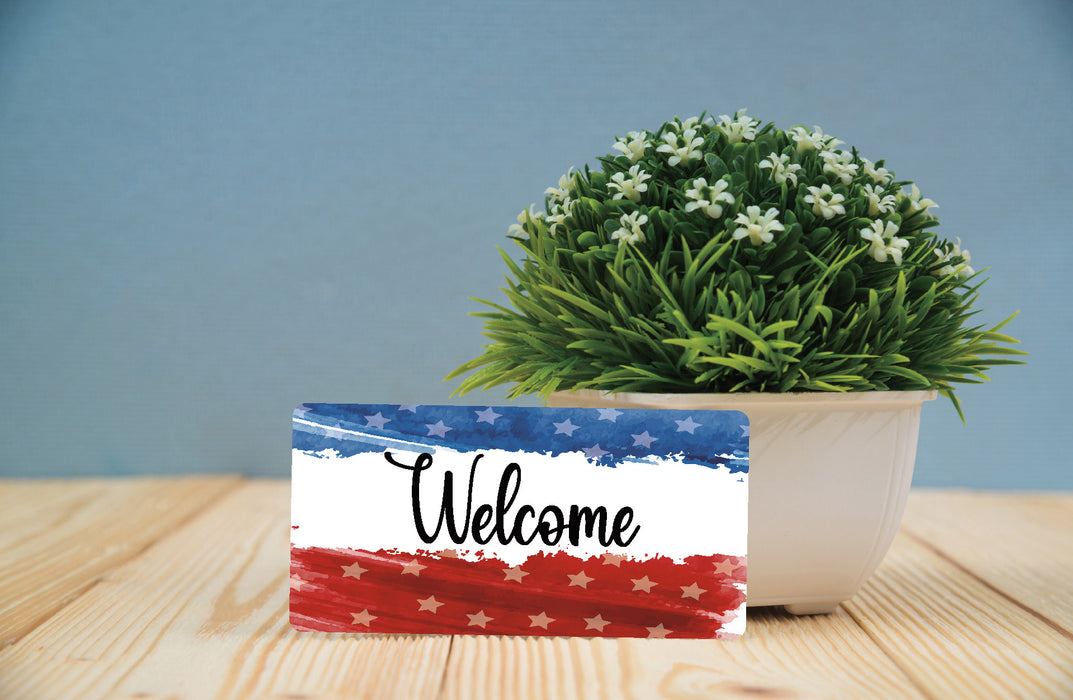 Red White and Blue Welcome Wreath Sign