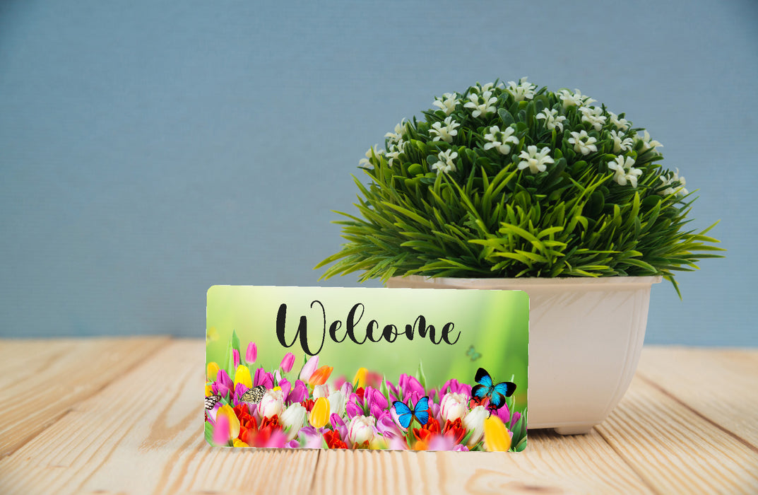 Tulips and Butterflies Welcome Wreath Sign