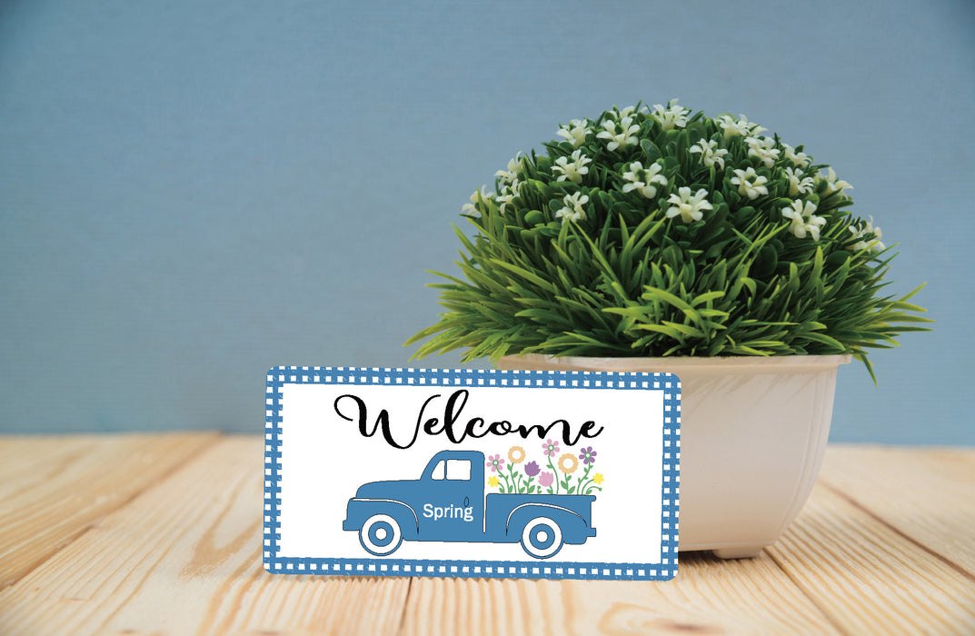 Hello Spring Blue Truck Wreath Sign