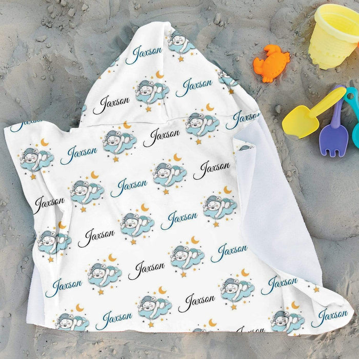 Personalized Sleepy Baby Boy Bear Design Microfiber Hooded Towel