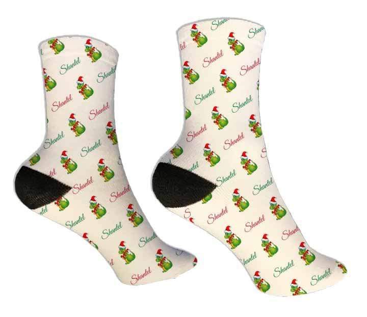 Personalized Dinosaur Christmas Design Socks