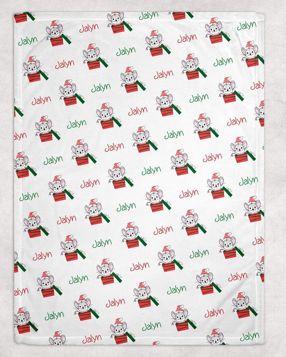 Personalized Christmas Mouse Design Soft Micro Fleece Blanket