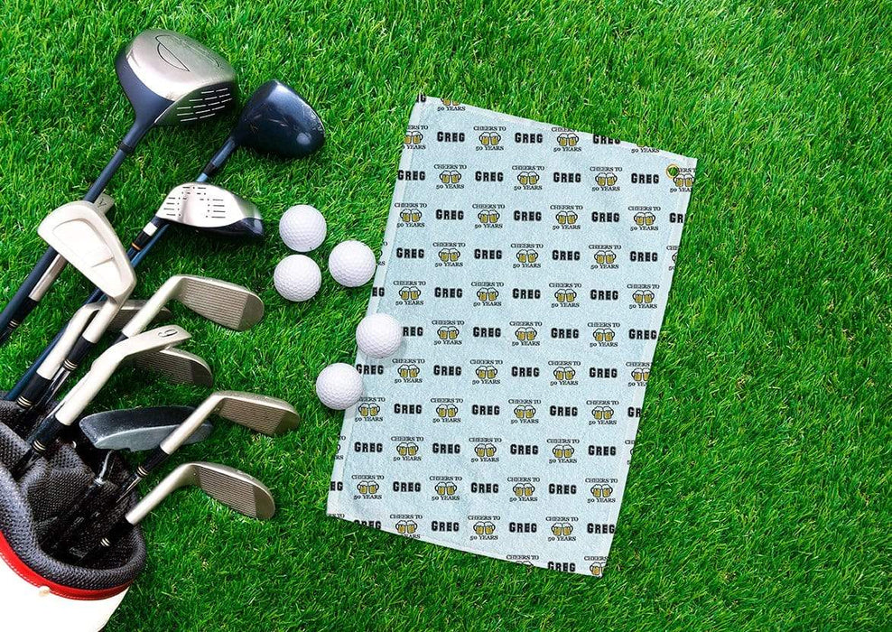 Personalized Cheers To 50 Design Golf Towel