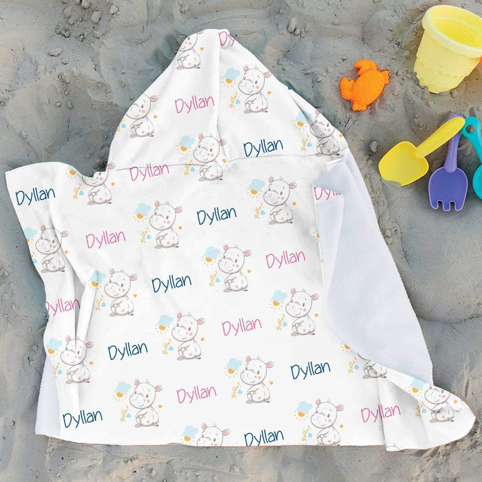 Personalized Baby Hippo Design Microfiber Hooded Towel