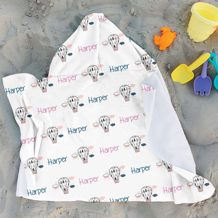 Personalized Air Balloon Design Microfiber Hooded Towel