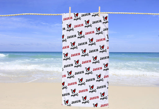 Personalized I Love Music Design Beach Towel
