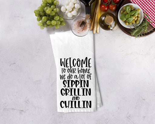 Sippin' Grillin' & Chillin' Design Kitchen Towel
