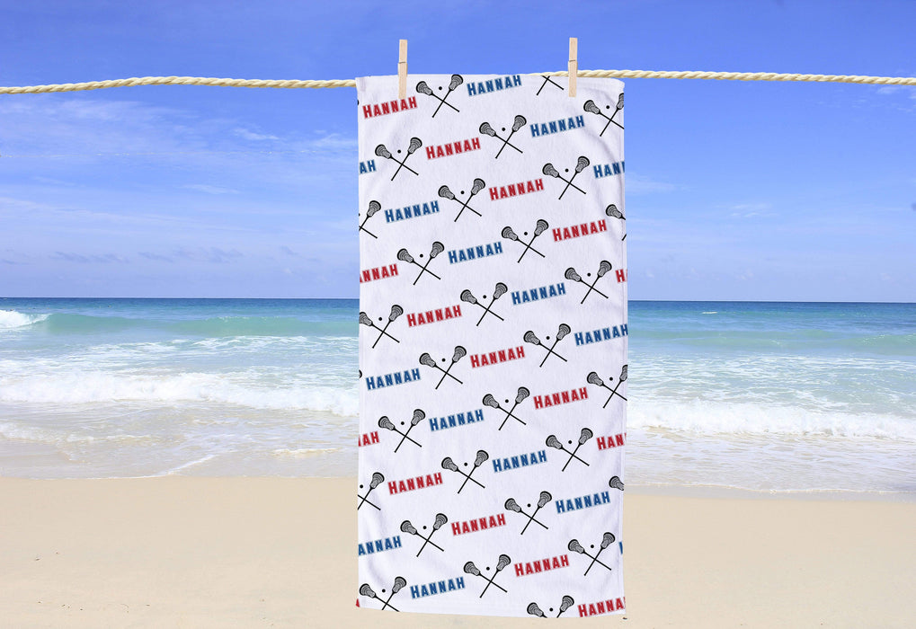 Personalized Lacrosse Design Beach Towel