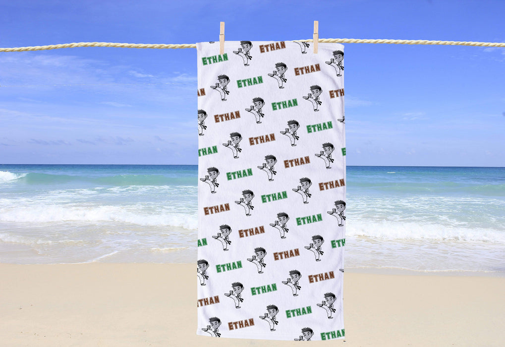 Personalized Martial Arts Boy Design Beach Towel