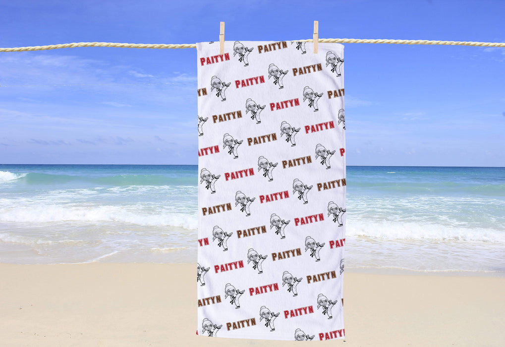 Personalized Martial Arts Girl Design Beach Towel