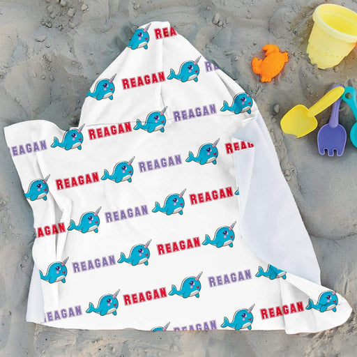 Personalized Baby Narwhal Design Microfiber Hooded Towel