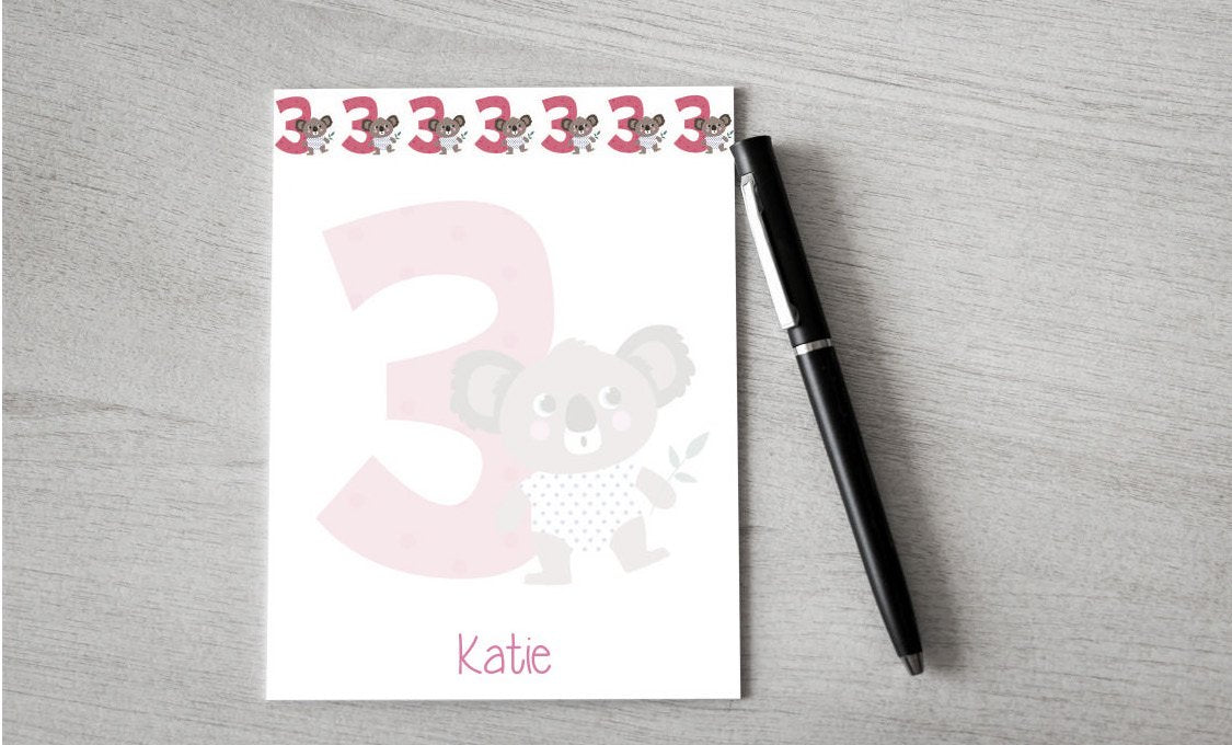 Personalized Koala 3rd Birthday Design Note Pad