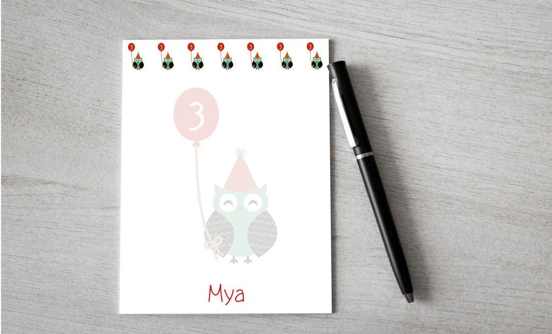Personalized Owl 3rd Birthday Design Note Pad