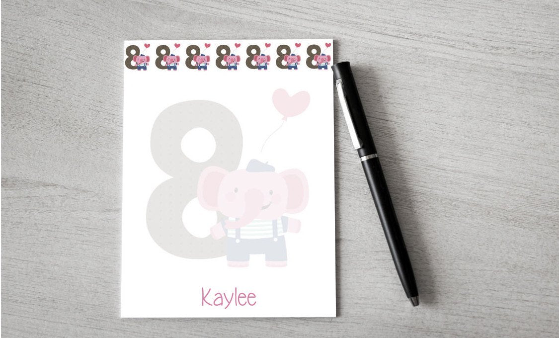 Personalized Elephant 8th Birthday Design Note Pad