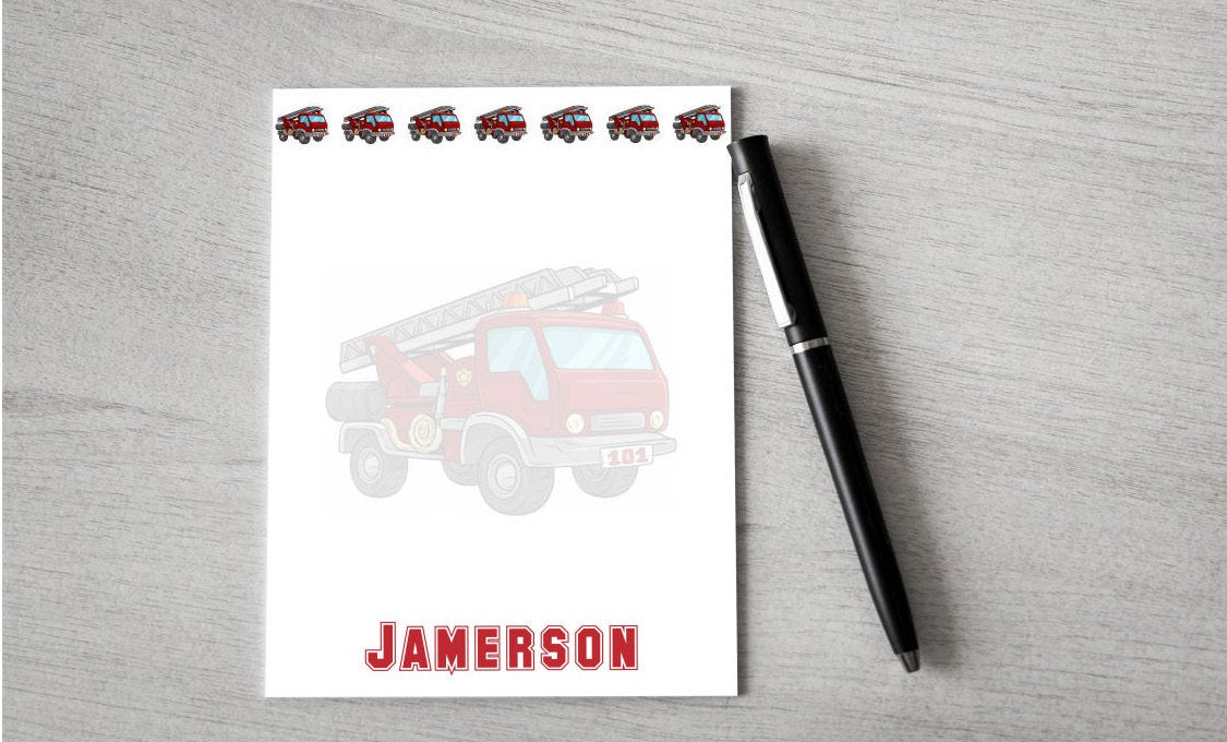 Personalized Firetruck Design Note Pad — Potter's Printing