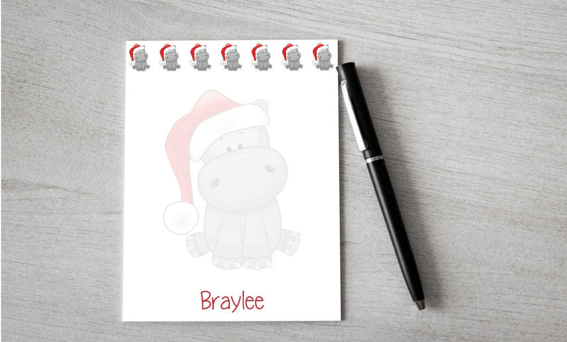 Personalized Christmas Hippo Design Note Pad