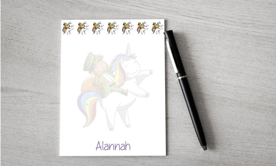 Personalized St Patricks Day Unicorn Design Note Pad