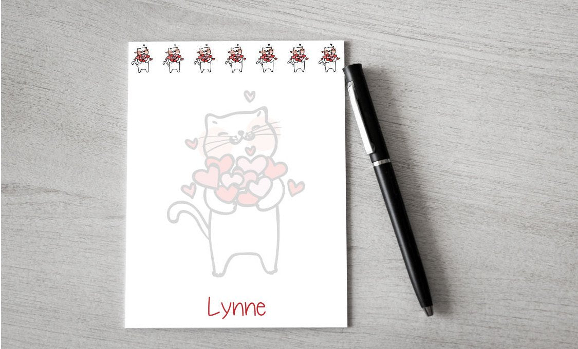 Personalized Valentine Kitten Design Note Pad