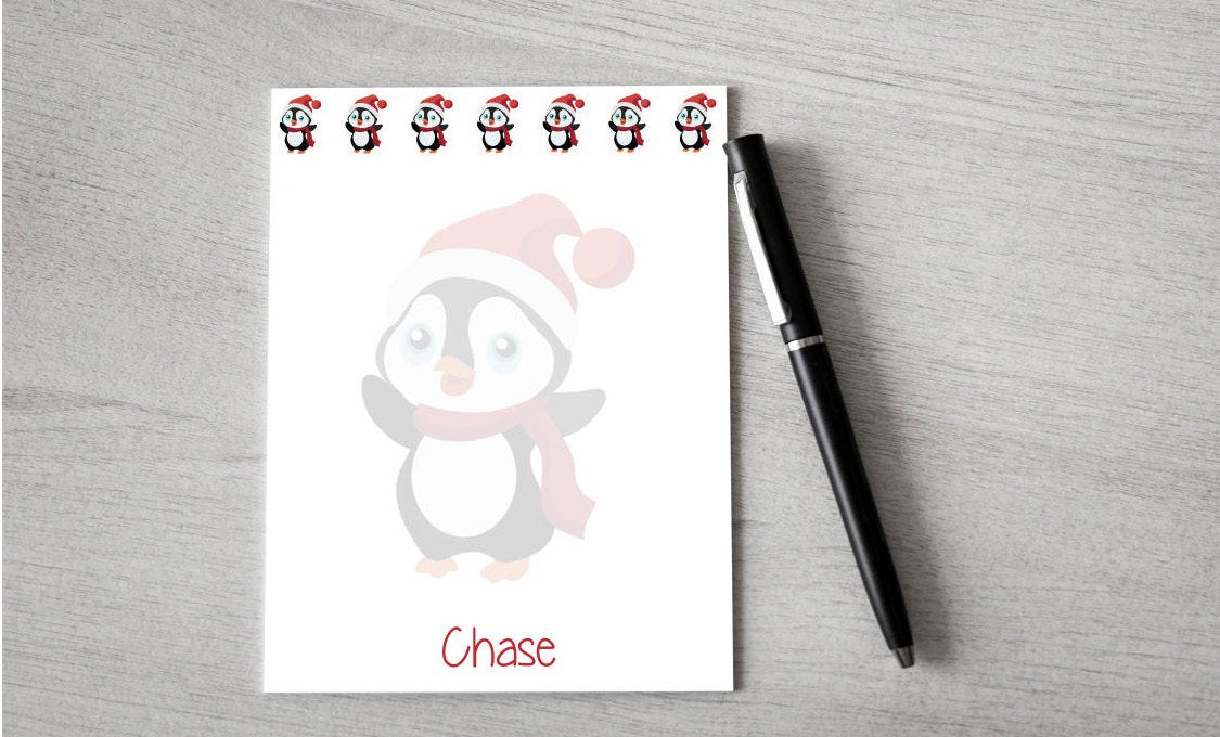 Personalized Christmas Penguin Design Note Pad