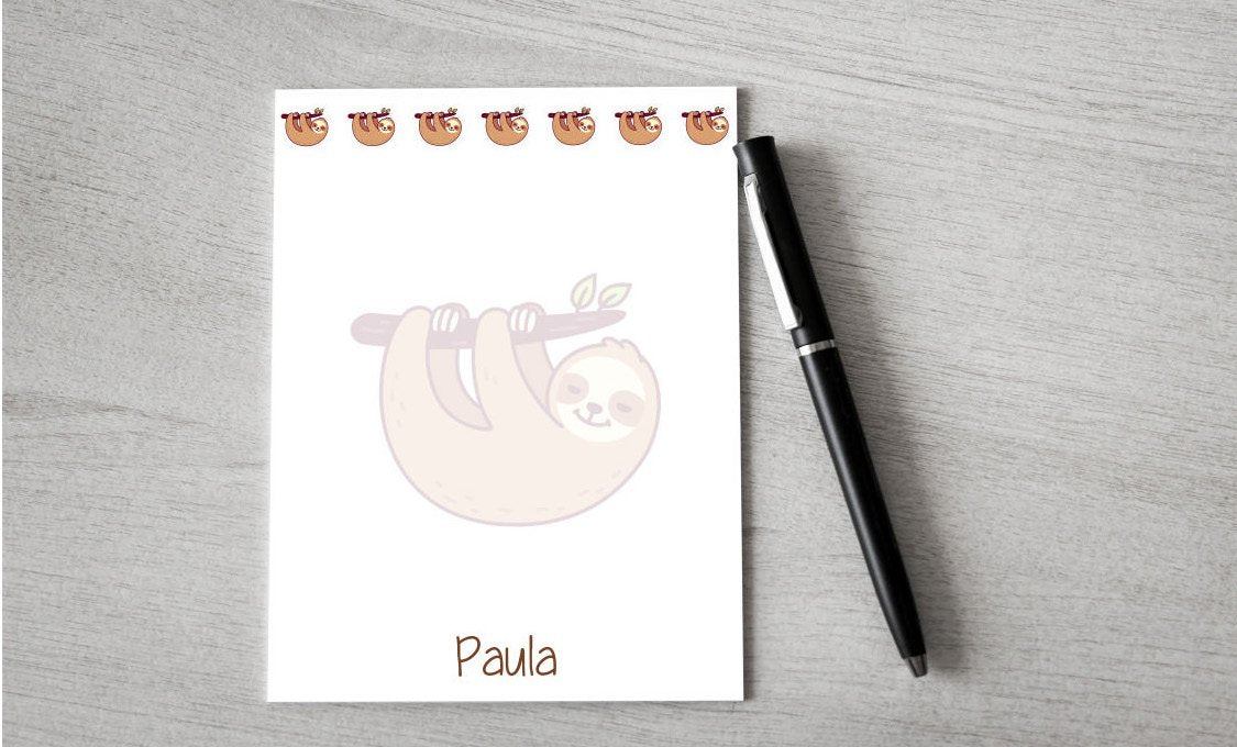 Personalized Sloth Design Note Pad — Potter's Printing