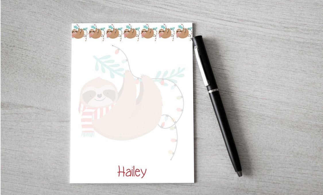 Personalized Christmas Sloth Design Note Pad