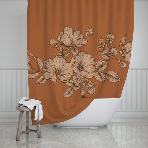 Orange Floral Design Shower Curtain