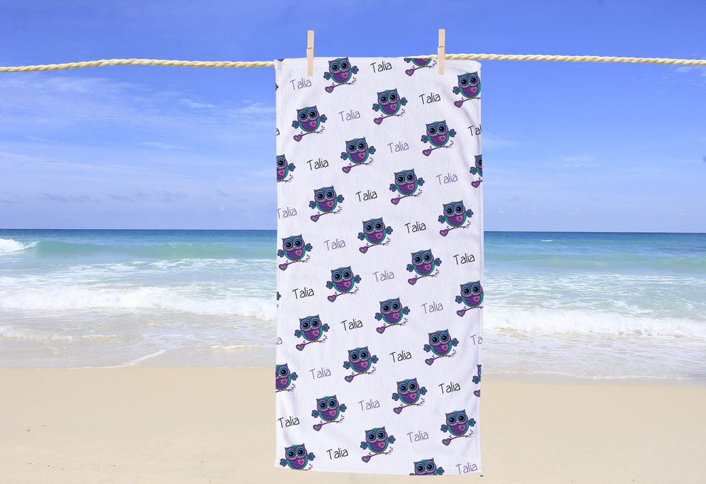 Personalized Owl Design Beach Towel