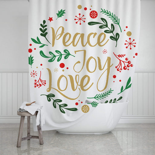 Peace, Joy, & Love Design Shower Curtain