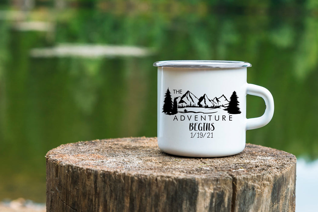 Personalized Adventure Begins Camping Mug