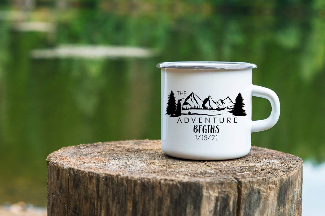 Personalized Adventure Begins Design Camping Coffee Mug