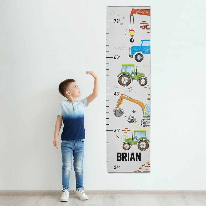 Personalized Construction Trucks Design Boys Growth Chart