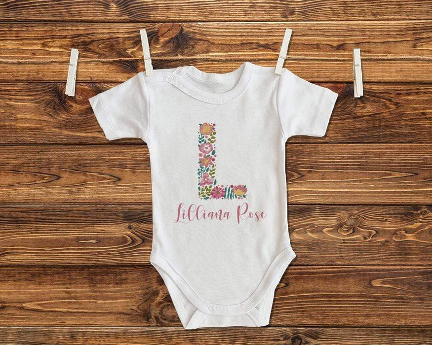 Personalized Floral Letter Design Baby Romper