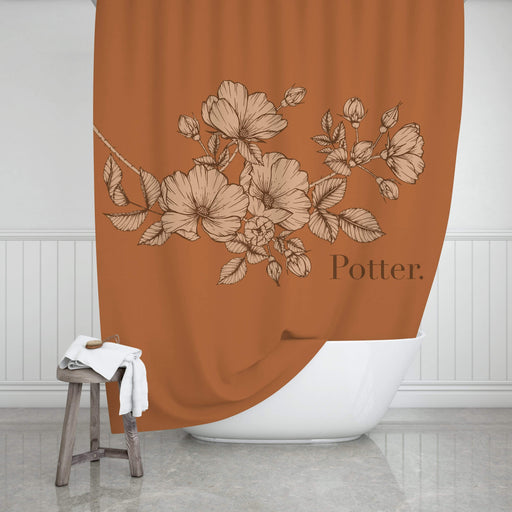 Personalized Orange Floral Design Shower Curtain