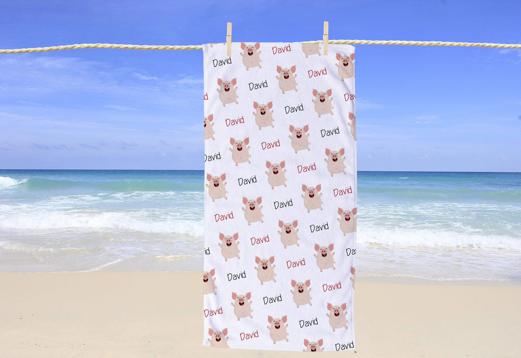 Personalized Pig Design Beach Towel
