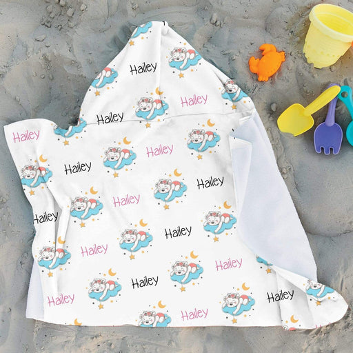 Personalized Sleepy Baby Girl Bear Design Microfiber Hooded Towel