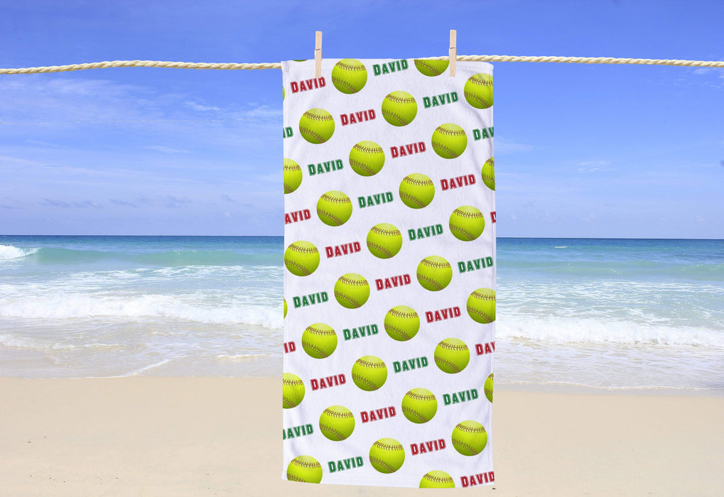 Personalized Softball Design Beach Towel