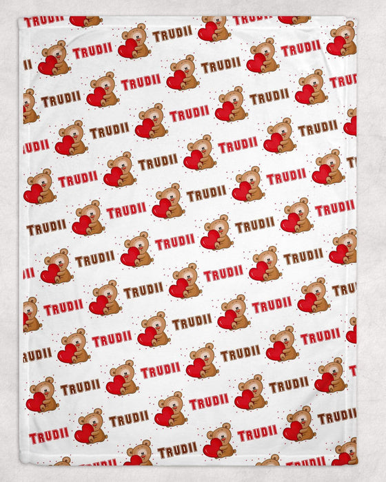 Personalized Teddybear Valentine Design Soft Micro Fleece Blanket