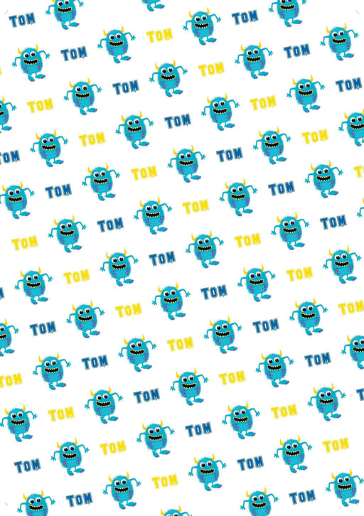 Personalized Blue Monster Birthday Wrapping Paper