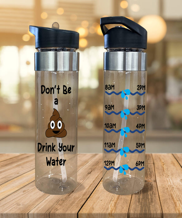 Skinny Motivational Water Bottle with Flip Straw Lid- Clear