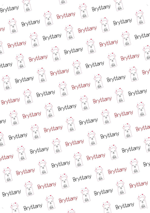 Personalized LLama Valentines Wrapping Paper