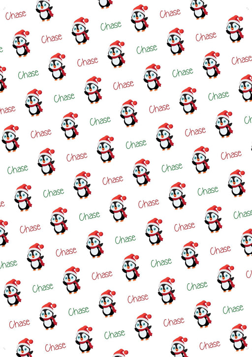 Personalized Penguin Christmas Wrapping Paper