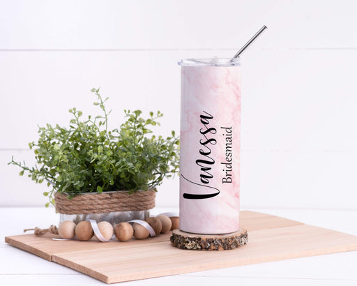 Personalized Marble Bridesmaid Design Stainless Steel 20oz Skinny Tumbler